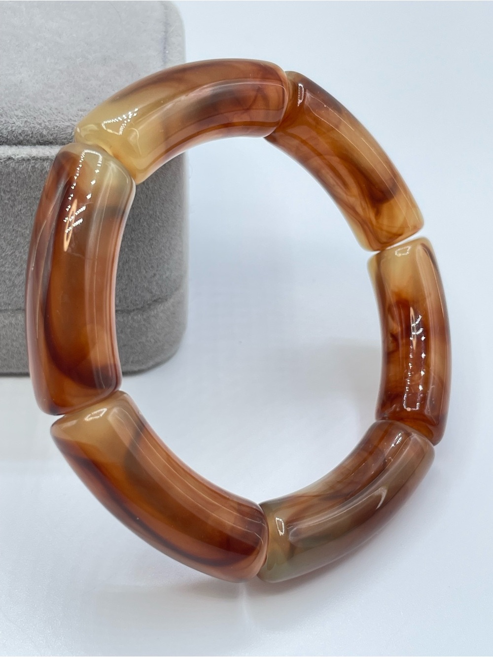 Faux Tortoise Shell Acrylic Stretch Bracelet Vintage Retro Stackable